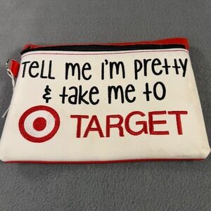 Target Embroidered Zipper Pouch Tell Me I'm Pretty Faux Leather Makeup Bag Red
